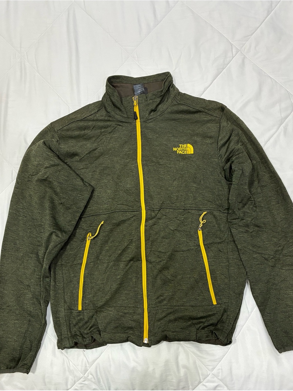 The North Face Olive Green Lightweight Jacket with Yellow Zippers